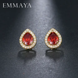 EMMAYA Luxury Red TearDrop Shape CZ Crystal Wedding Stud Earrings for Women Wholesale Price