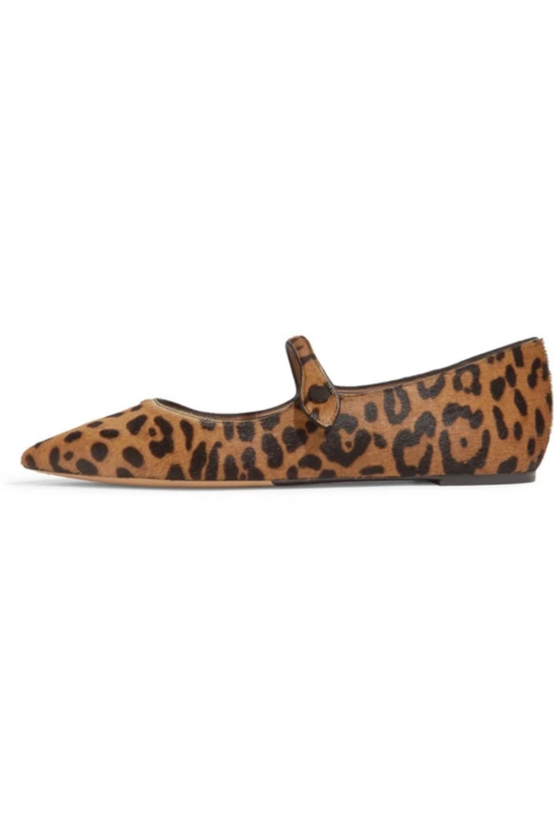 Scarpe Casual donna stampa leopardo crine donna marrone appartamenti Sexy punta a punta bottone Decor donna Mary Janes scarpe morbide