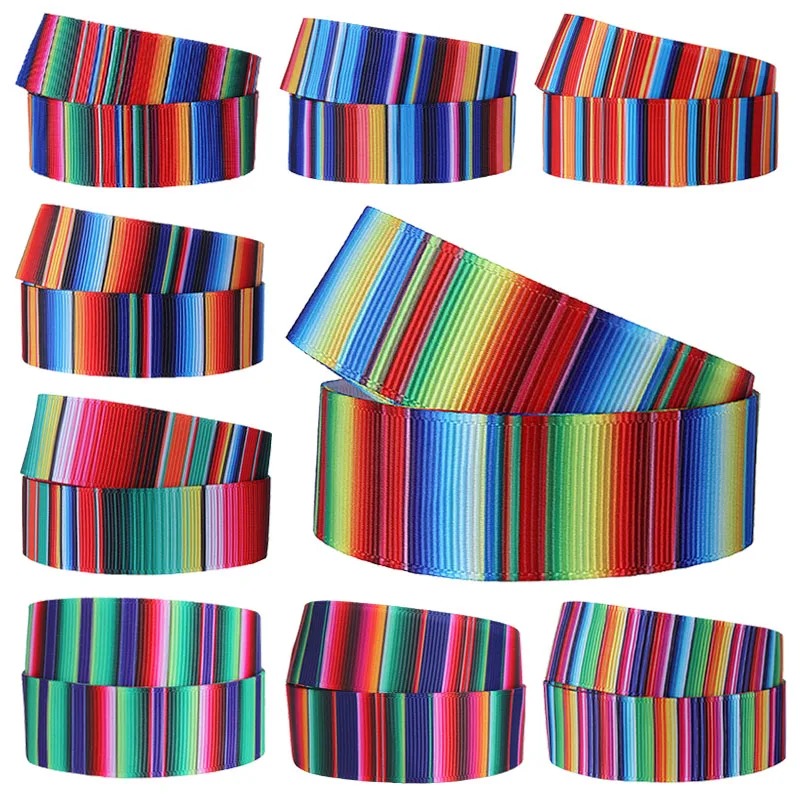 

Rainbow stripe grosgrain ribbon print Mexican blanket pattern 50yards FOE