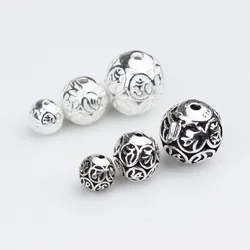 1pc 100% 925 Sterling Silver Round Ball Charm Beads 6/8/10mm Buddha Mantras Charm Craft Spacer Beads DIY Jewelry Making Material