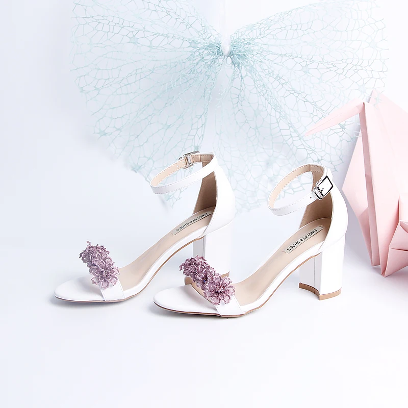 

Thick-heeled high-heeled women's sandals summer new style flowers small size white bridal wedding party dress large size sandals