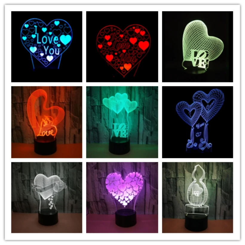 2018 Romantic 3D Love Heart LED Night Light 7 Colors Lamp Heat LOVE Balloon Light New Year Valentine's Day Gift