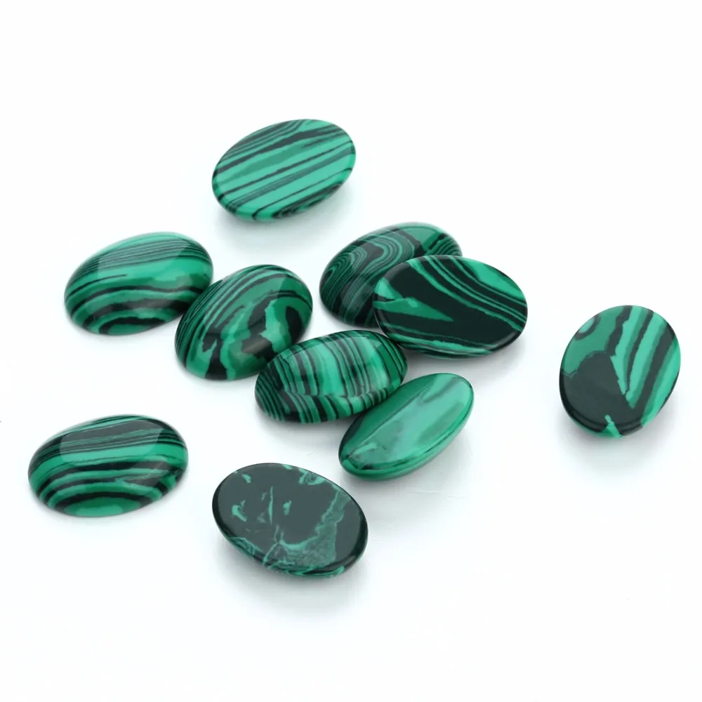 Wholesale 10pcs/lot Natural Bulk Beads 10x14 13x18mm Flat Back Oval Cabochons Cameo Malachite Stone Beads for Jewelry Makings