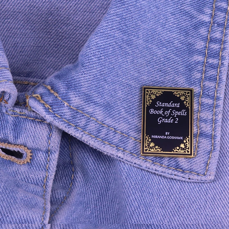 Standard book of spells pin literature brooch magical witchcraft badge bookworm bookish gift jacket backpack accessory