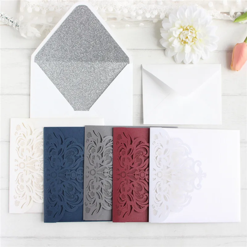 Personalized wedding cards with envelop glittery inner RSVP luxury invitations greeting cards 50PCS offer printing