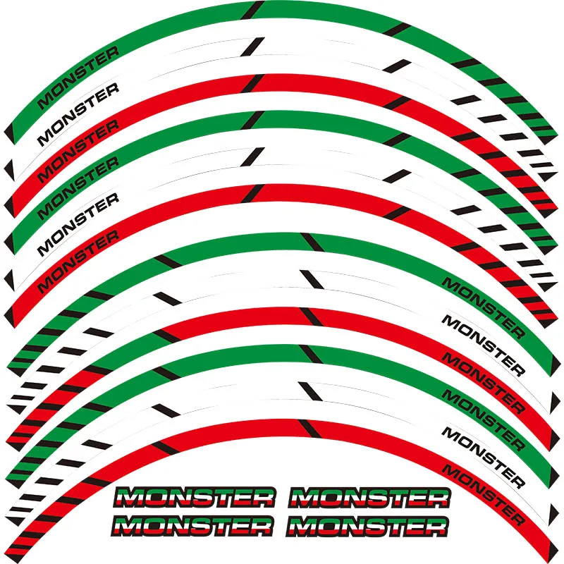 High quality 12 X Thick Edge Outer Rim Sticker Stripe Wheel Decals FIT for all DUCATI MONSTER 695 696 796 1100 1100S 797 821 795