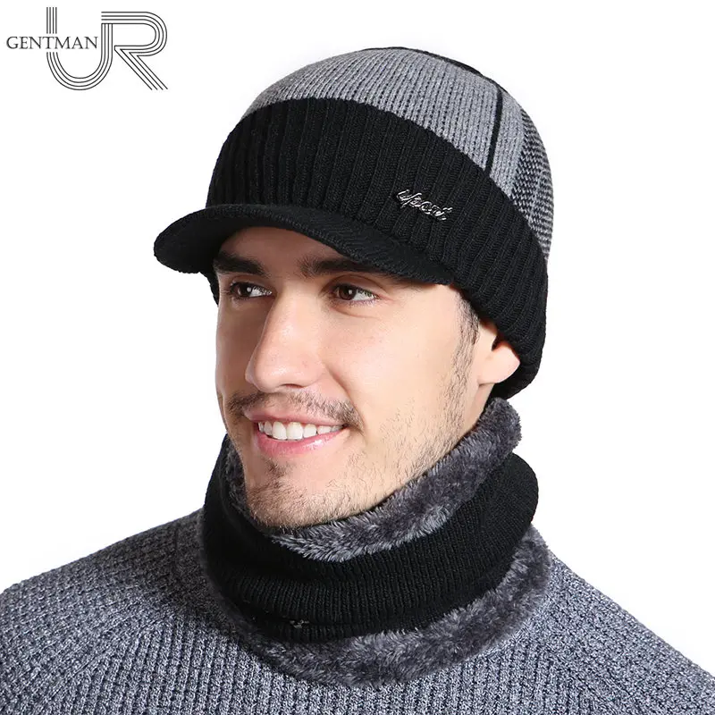 Unisex Warm Winter Hat Fashion Winter Beanie Hat For Men & Women Winter Beanie Wool Fur Scarf Cap Thick Visor Knitted Hat