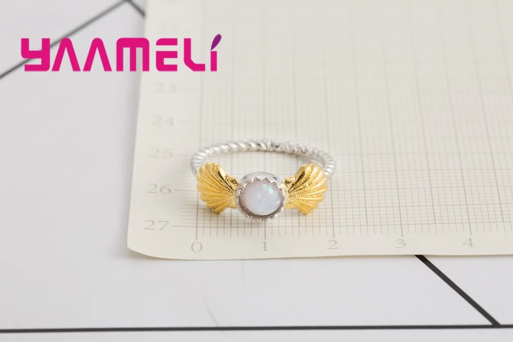 YAAMEL Two Gold Shell With Opal Like Candy Shape Finger Rings Excellent 925 Sterling Silver Crystal Jewelry For Women Girlfriend