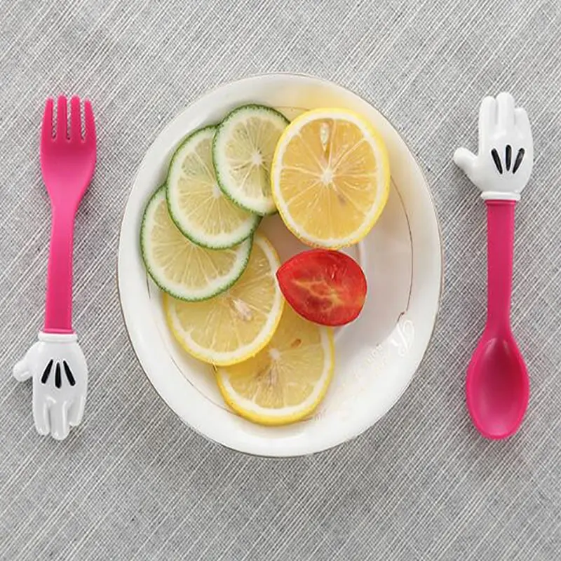 Hand-shaped baby spoon + fork feeding utensils baby spoon tableware non-slip handle learning tableware children tableware