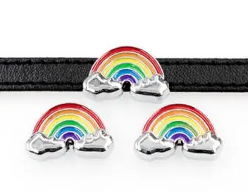 (20,50)PCS/lot 8MM Rainbow Slide Charms Fit For 8mm DIY Leather Wristband Keychains Fashion Jewelrys