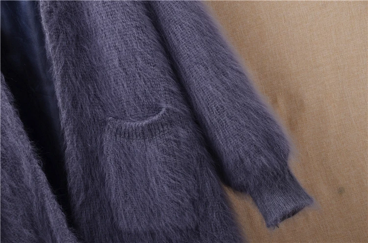 Lady women winter thicken warm long plush mink cashmere cardigan long sleeves loose angora fur knitwear sweater top coat mantle