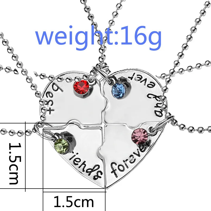 New style 4 pcs/set Stitching Broken Heart Shape Necklace Best Friends Forever And Ever Inlaid Red Blue Crystal Pendant Necklace