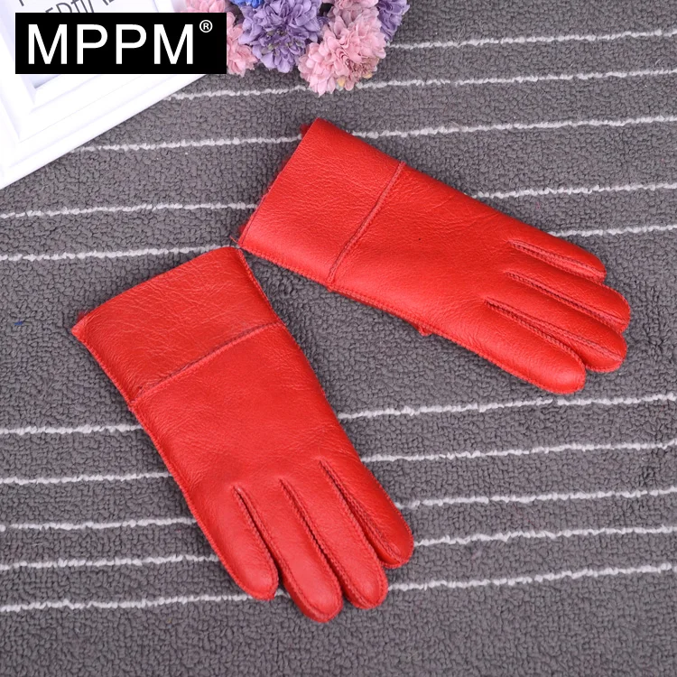 MPPM Genuine Leather Gloves Parent Child gloves Winter  Wool Fur Gloves Mittens Natural Sheepskin Gloves for girl and boy