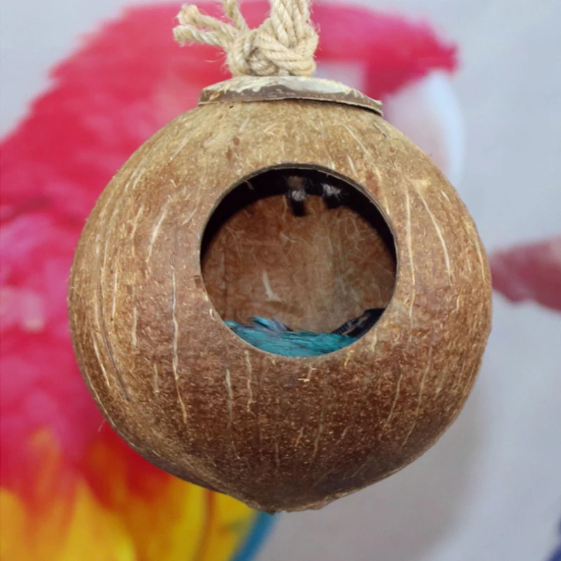 1 Pcs Parrot Bird toy Nest Natural Coconut Shell House Cage Feeder Hamster Comfortable Bed Hanging toys Bird Cage Accessories