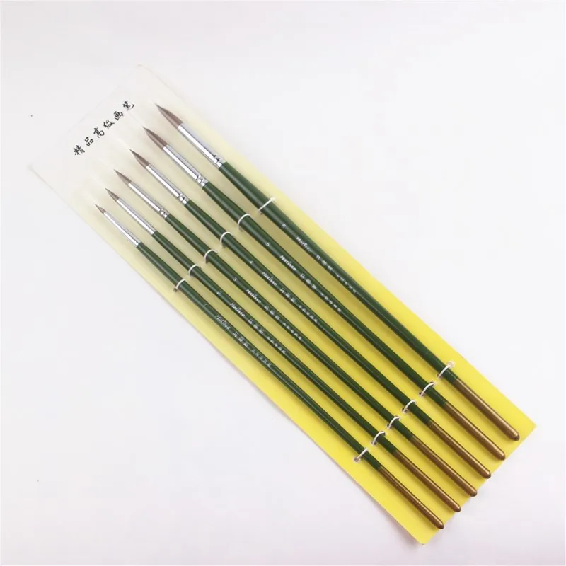 6pcs/set weasel hair Green long rod oil painting brush head tip gouache watercolor painting Art painting supplies  students