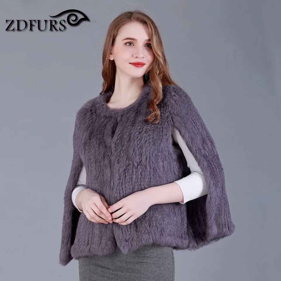 ZDFURS * نمط جديد يدوية محبوك الأرنب الفراء قصيرة الرأس مع فتحات الذراع العمودي الأرنب الفراء سترة معطف الفرو ملابس خارجية