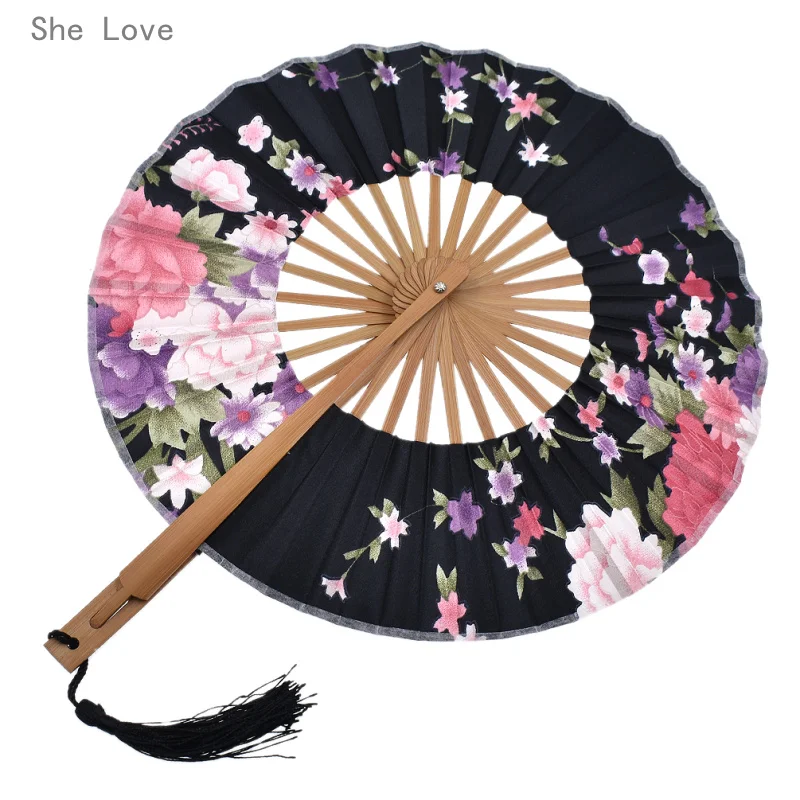 Chzimade Classic Flower Japanese Blossom Hand Fan Surface Folding Bamboo Windmill Fan Wedding Party Favors Gift