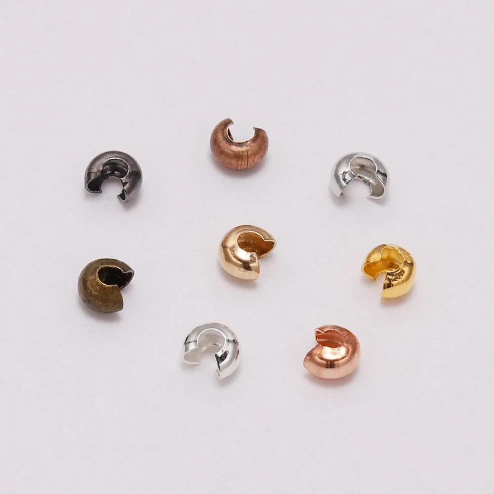 50-100pcs/lot 3 4 5 mm Gold Copper Crimp Bead Round Cover Stopper Spacer Bead For DIY Jewelry Making Finding Supply Accessories