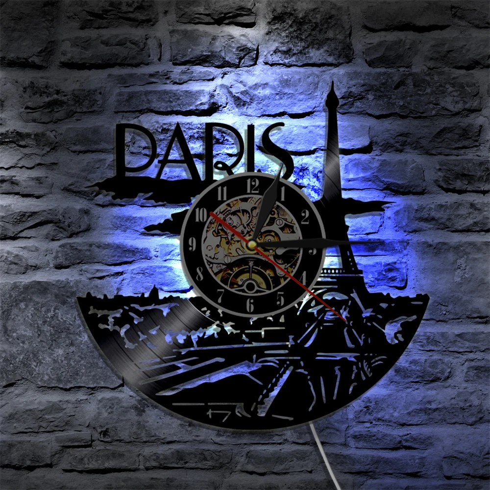 Paris City LED Light France City Wall Clock With Remote Control LP Modern LED Backlight Handmade Gift For Paris Tourist