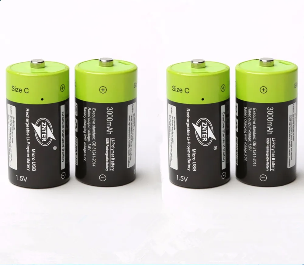 

New hot sale ZNTER 4pcs/lot 1.5V 3000mAh rechargeable battery C size USB lithium polymer battery