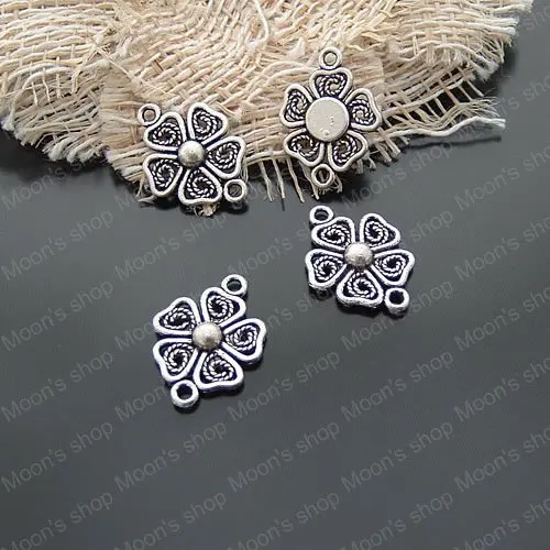 Wholesale 20*15mm Antique Silver color Flower Alloy Two Hanging Holes Connectors Diy Findings 20 pieces(JM1970)