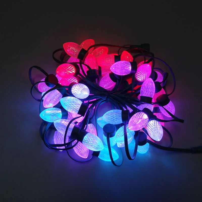 50nodes addressable D24 C9 WS2811 rgb led pixel string lights outdoor led decoration;DC12V input,all GREEN wire;IP68