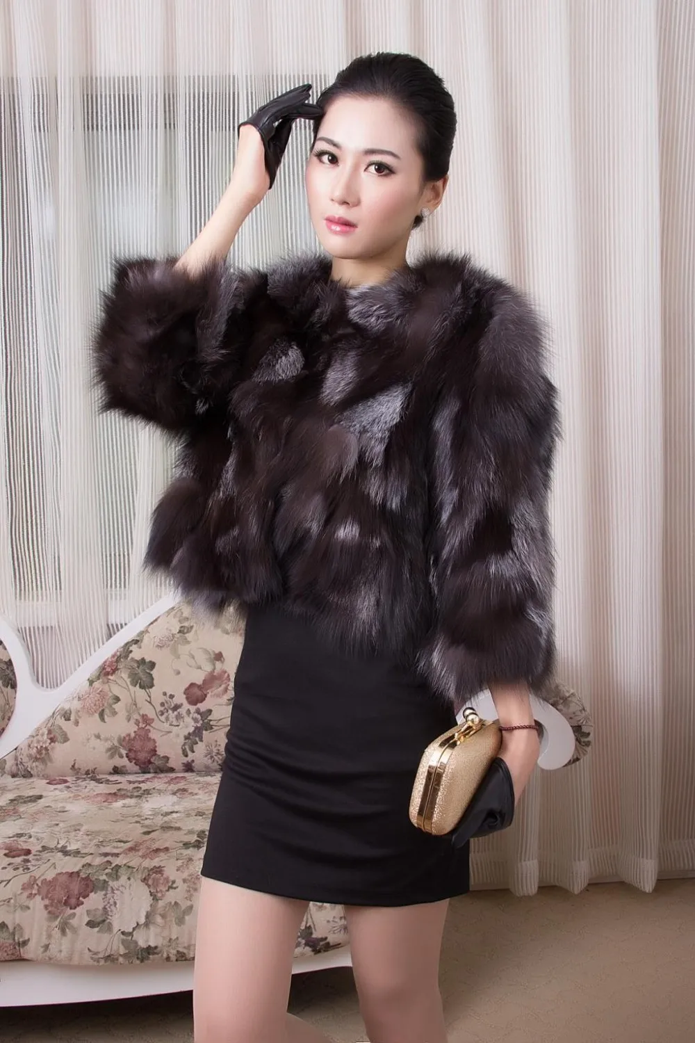 

Free shipping new Genuine/real natural silver fox Fur Coat women's short Jacket winter fur waistcoats custom plus size J48