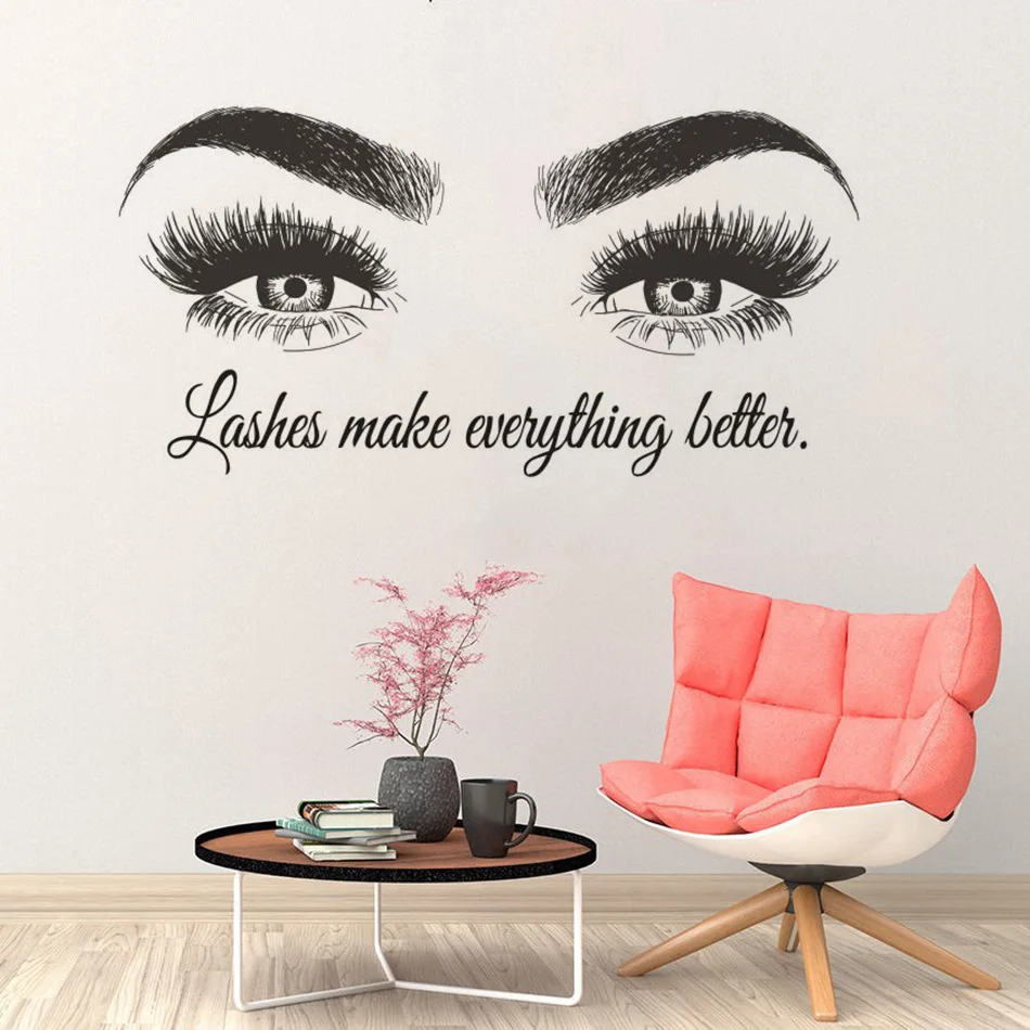 Custom Text Beauty Salon Wall Decal Eyebrows Maky Up Wall Sticker Eyelashes Extension Vinyl Wall Posters Lash Bar Decor AZ491