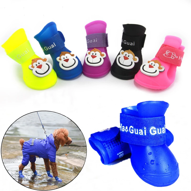 4pcs Pet Scarpe Impermeabile Anti-slittamento Stivali Da Pioggia Neve Calzature Estate per le Piccole Gatto Cucciolo Prodotti per animali domestici