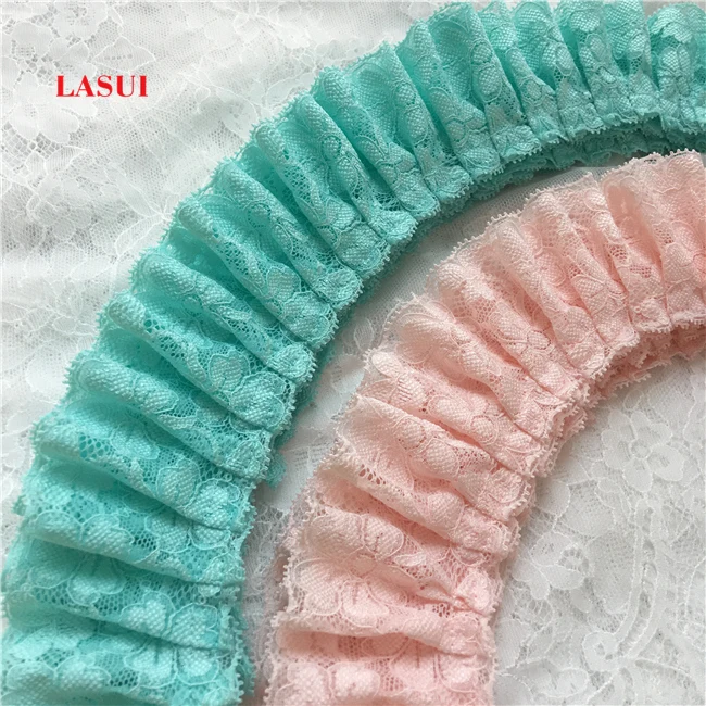 LASUI 3 yards  =1 lot  6 cm Macaron ice cream lace trim  Pleated cuff doll skirt wedding curtain lace accessorie 0182