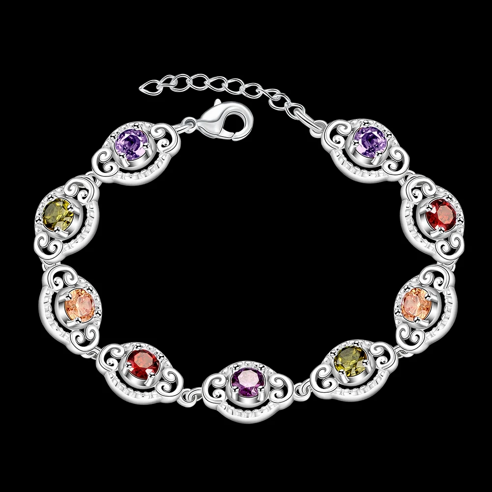 Pretty Colorful Multi Colors Real Zircon Bracelets 925 Sterling Silver Extender Woman Lady Bracelet Bangle Jewelry Top Sell