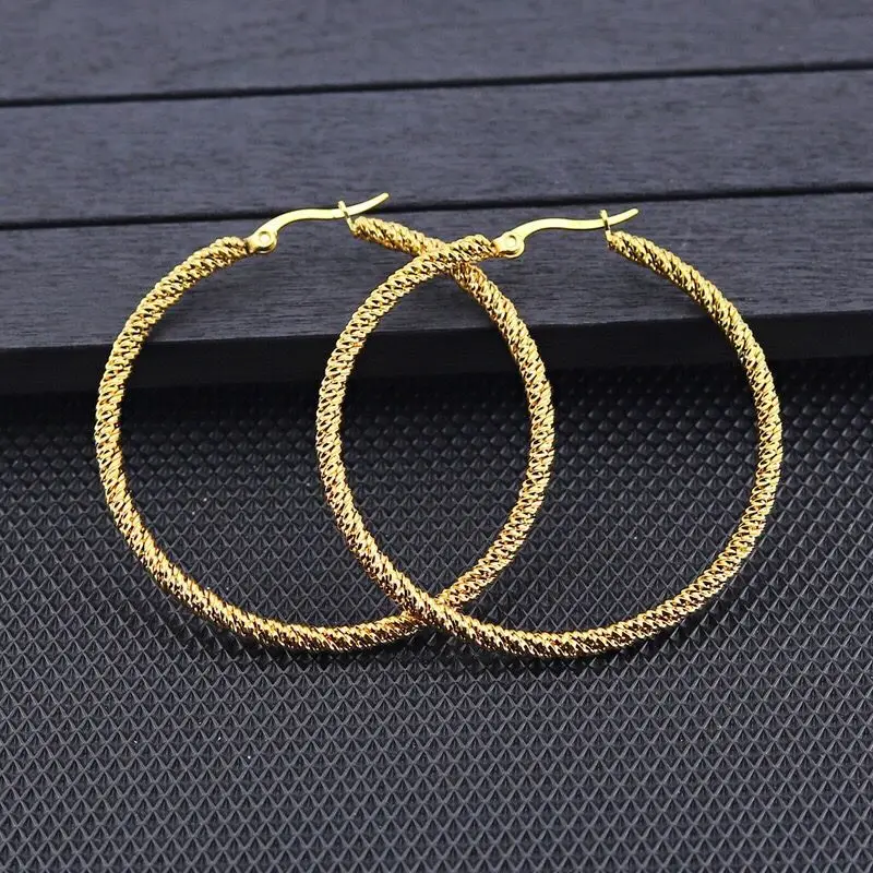 Wholesale Jewelry -- Titanium steel Rope Round Hoop Earrings For Women Jewelry no stone Gold / White / Black Color