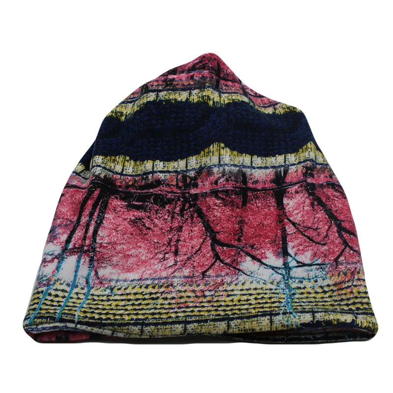 New Fashion Autumn Women Floral Adult Warm Hat Scarf Two Used Polyester Hip Hop Caps Beanies Skullies For Girl Bonnet mx-305