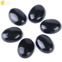 CSJA 1PC Natural Stone Oval Cabochon Obsidian Bead No Hole for Women Men Fashion Jewelry Making Ring Face Bracelet Necklace F508