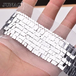 JUNAO 1 Yard 35mm Glitter Silver Gold Sequin Trim Ribbon Sewing Sequins Fabric Decoration Paillette Material Scrapbook Crafts