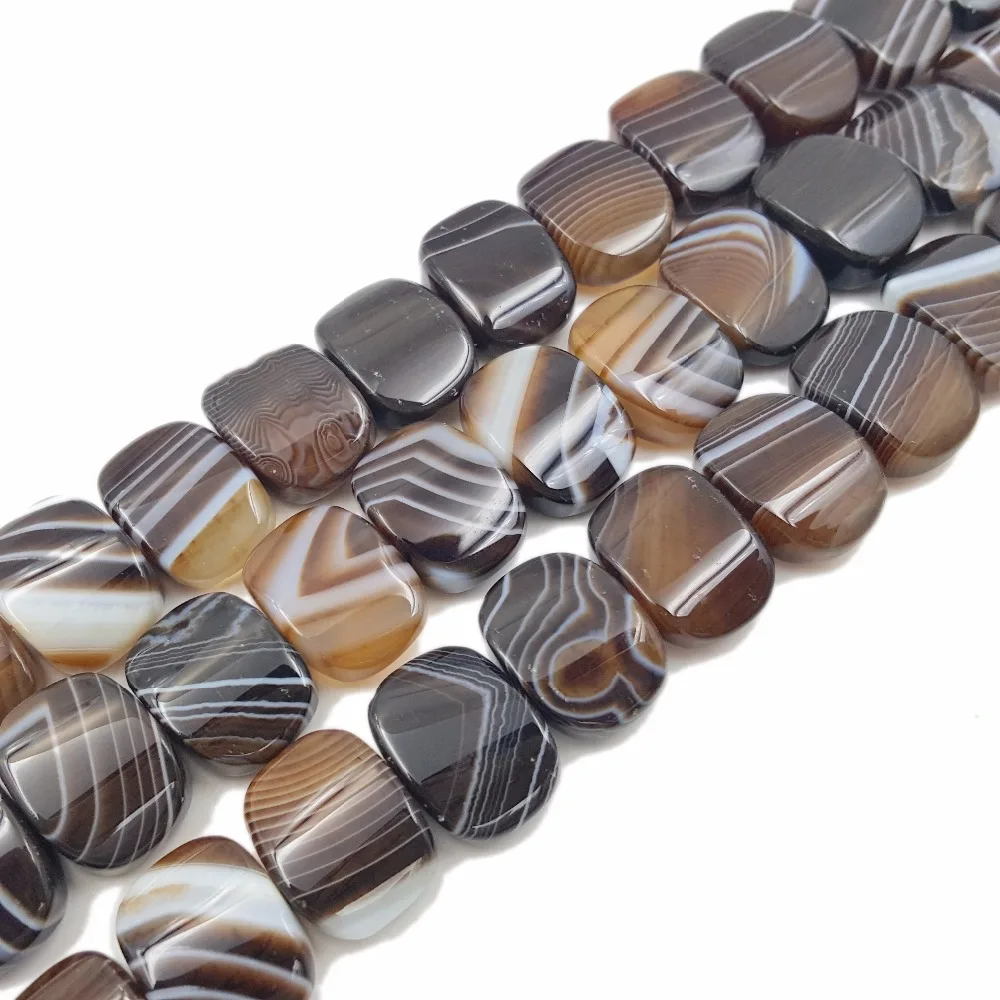 Lii Ji Coffee Onyx Stripe Brown Agates Bosrwana Oval Shape Beads Approx 15x20mm Loose Beads for DIY Jewelry 38cm