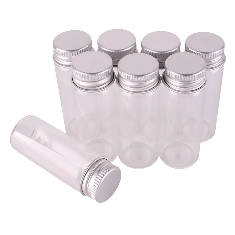 

50pcs Size 22*60mm 14ml Transparent Glass Perfume Spice Bottles Tiny Jars Vials With Silver Screw Cap DIY Craft