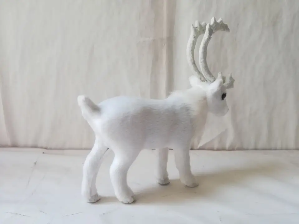 artificial reindeer model,polyethylene&fur white Christmas deer about 15x16cm handicraft home decoration gift b1207