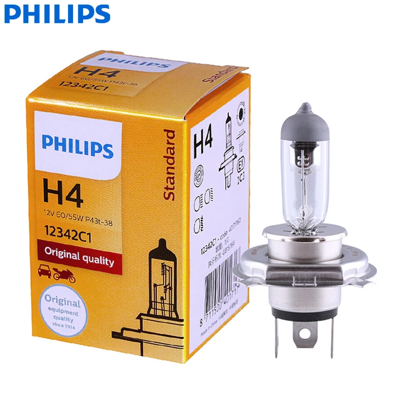 Philips Vision H4 12V 60/55W P43t 12342C1 +30% More Bright Original Light Car Halogen Headlight OEM Auto High Low Beam (Single)