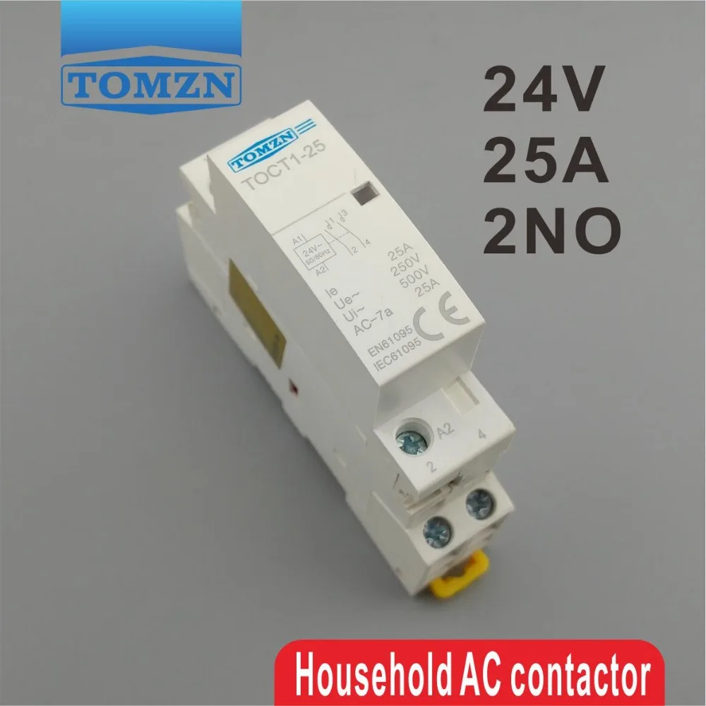 TOCT1 2P 25A 24V  50/60HZ Din rail Household ac Modular contactor  2NO or 1NO 1NC