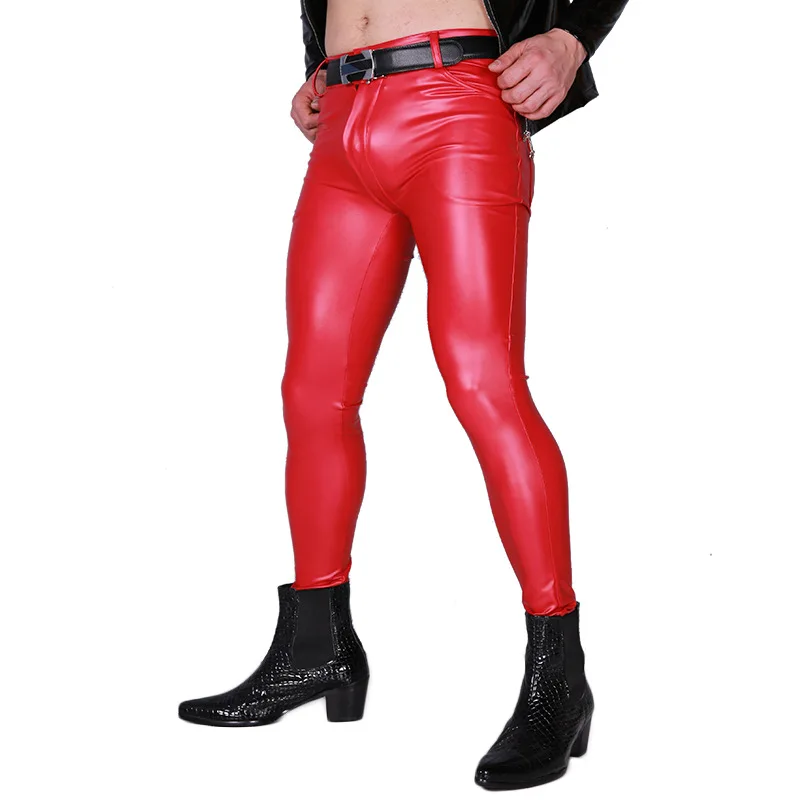 Hot Modis Sexy Men PVC Stage Dance Wear Fetish Faux Leather Pencil Pants  Skinny Pants Legging Gay Club Dance Wear Erotic Shiny