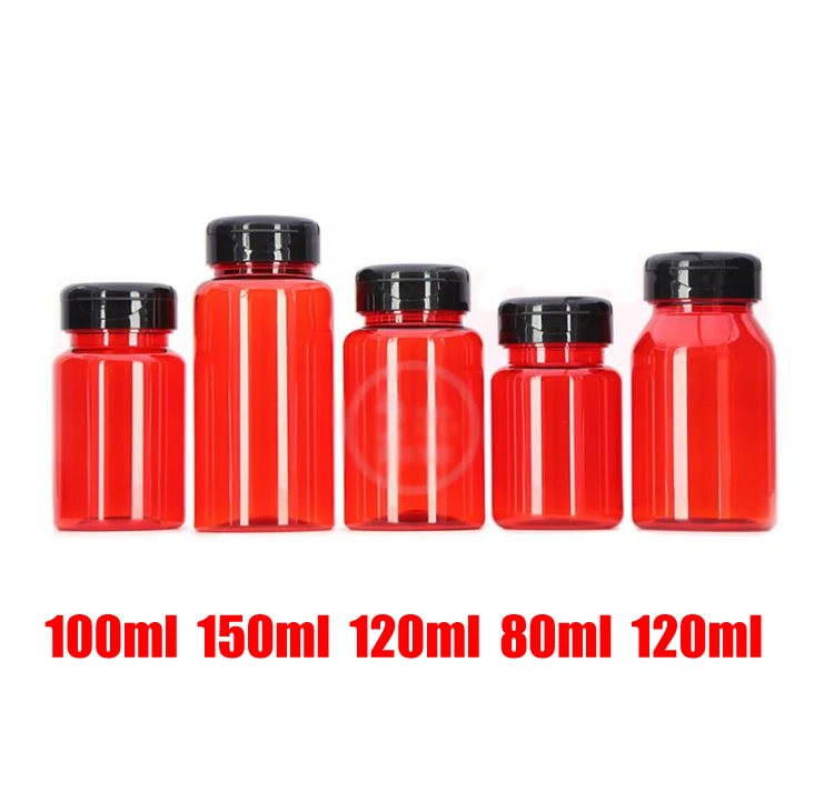 

100pcs PET Flip Bottles,Capsules/Pills/Powder/Vitamin Plastic Bottles with Translucent Red Color -- 80ml/100ml/120ml/150ml