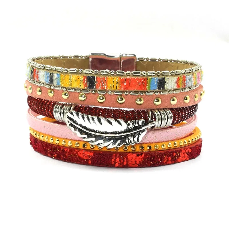 summer leather bracelet gray blue red yellow Feather accessories charm bracelets Bohemian bracelets & bangles for WOMEN B160801