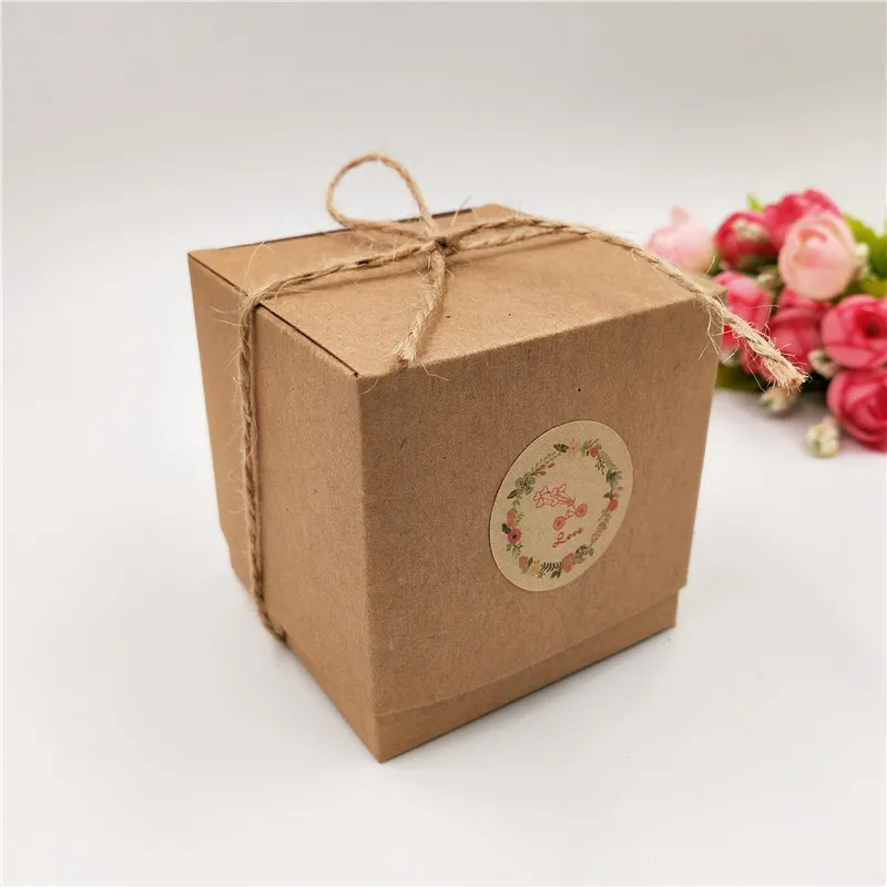 

100Pcs/Lot New Handmade Kraft Paper Card Box Carton For Candy Gift Available Jute Twine Lid Garland Bicycle Balloon Stickers