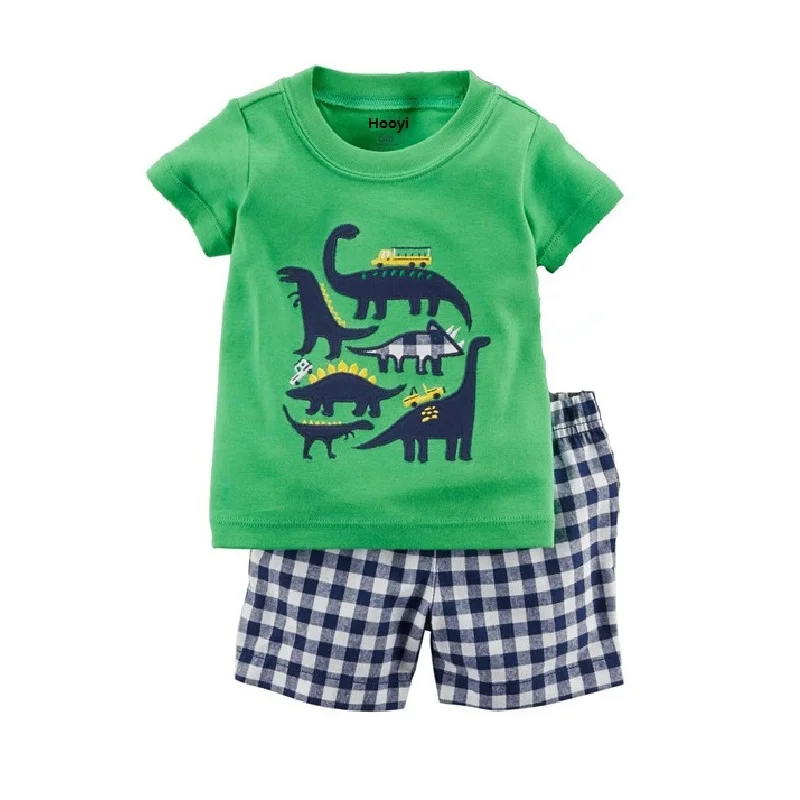 Summer Toddler Boys Clothes Suit Green Dino Baby Boy Outfits 100% Cotton Top+Pant 2PCS Set Newborn Clothing 6 9 12 18 24 Month