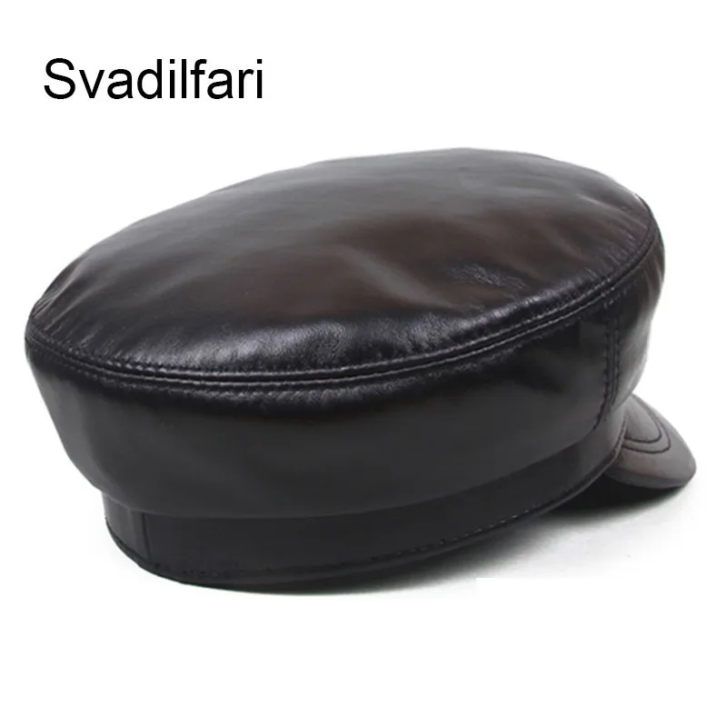 Fashion Real Leather Military Hat Spring Sailor Hat For Women Men Black White Flat Top Female Travel Cadet Cap Captain Cap