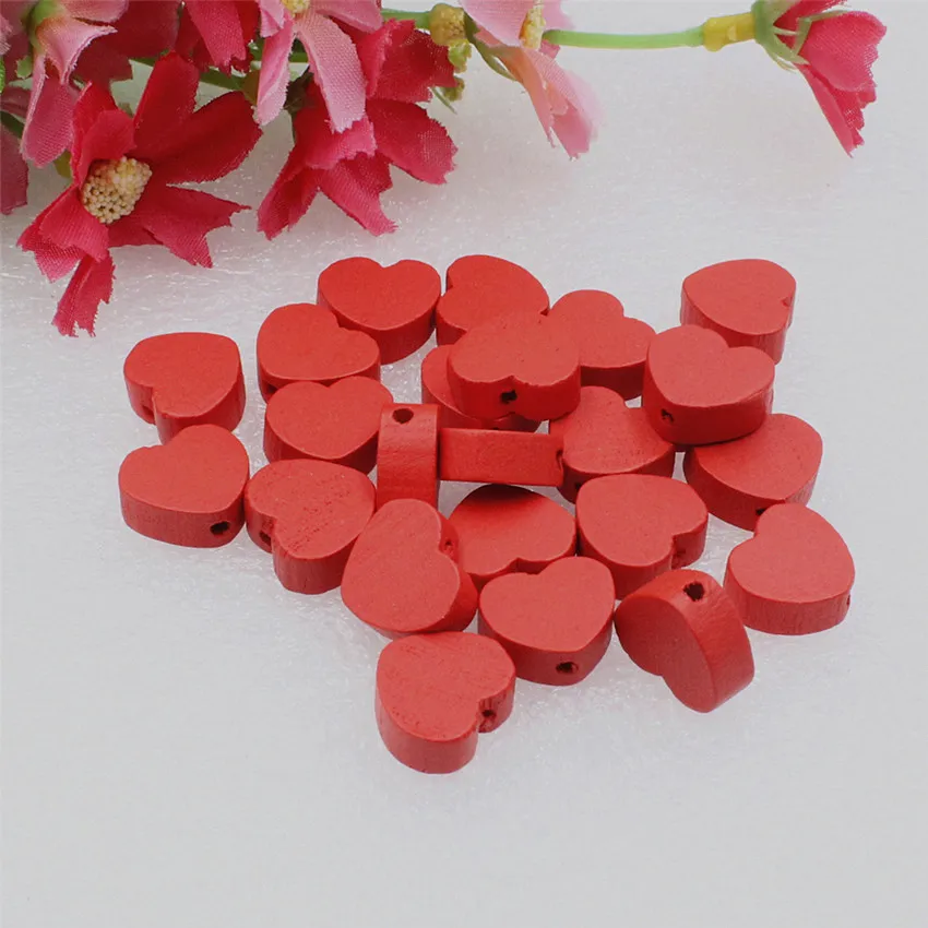 Approx  13x14mm  Wholesale Mixed Color Lead-free Heart Wood Beads for DIY Bracelet/Necklace Hole:approx 2 mm 50pcs/lot (K05436)