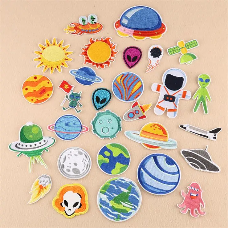 New arrival 10 pcs spaceship sun Embroidered patches iron on popular clothing bag hat shoe Motif Applique embroidery accessory