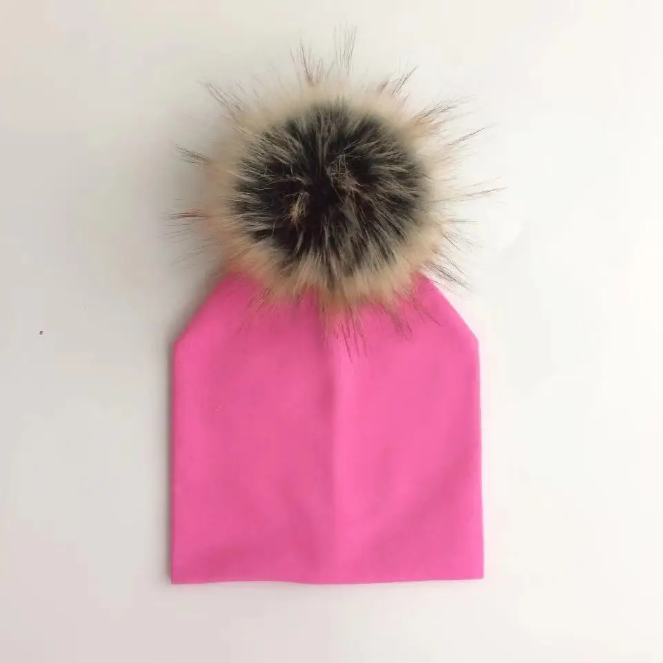 children's infant toddler  raccoon faux fur pompom hat cap for Kids baby boys girl cotton newborn props hat beanie for kids