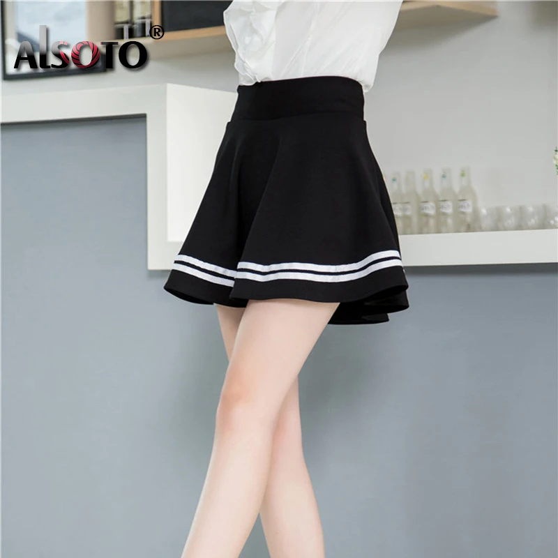 Fashion Summer Style Women Skirt Solid Color Sexy High Waist Midi Pleated Skirts Black School Korean Version Mini A-line Saia